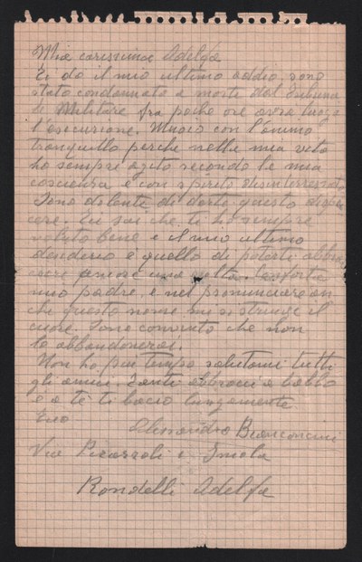 Ultima lettera Alessandro Bianconcini