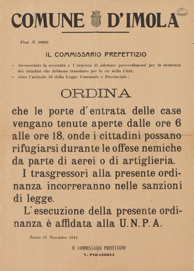 Ordinanza del Commissario prefettizio