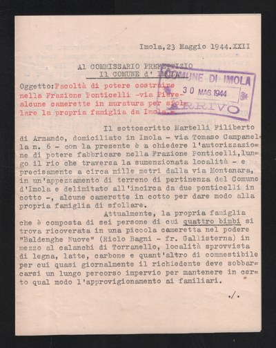 Richiesta di sfollati di costruire in via Pieve a Ponticelli