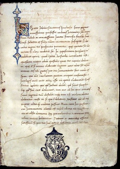 G. Antonio da Imola, Questiones super analitica Aristotelis, 1459, ms. imol. 19, c. 1r